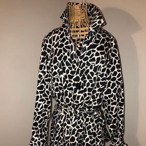 Black and white rain coat